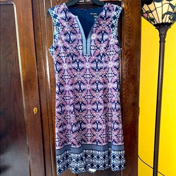 Maggy London | Dresses | Maggy London Navy Blue Pink Orange Floral Print  Sleeveless Fit Flare Dress | Poshmark